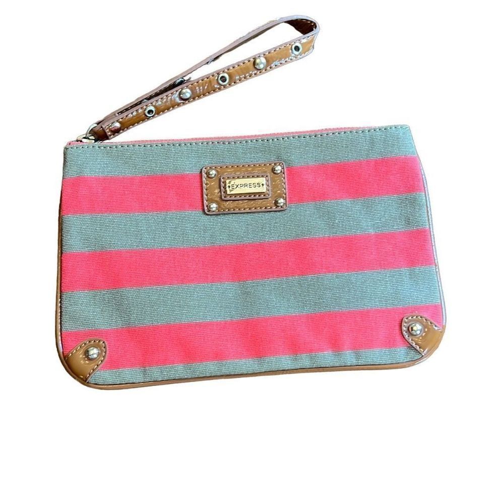 Express tan and coral wristlet clutch